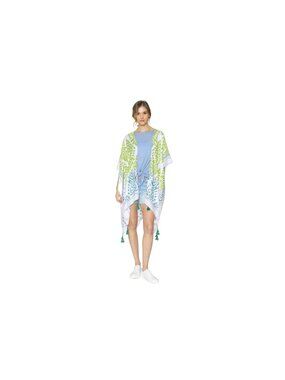 Green Damask Print Tassel Kimono Beach Cover Up New